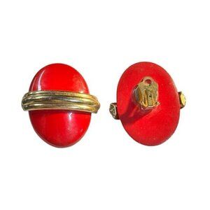 Earrings Vintage Mid-Century Modern Red Enamel Clip-Ons